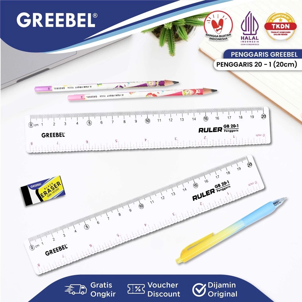 GREEBEL Ruler / Penggaris Plastik Transparan - 20cm (20-1) Alat Ukur Presisi & Praktis GREEBEL Ruler / Penggaris Plastik Transparan - 20cm (20-1) Alat Ukur Presisi & Praktis