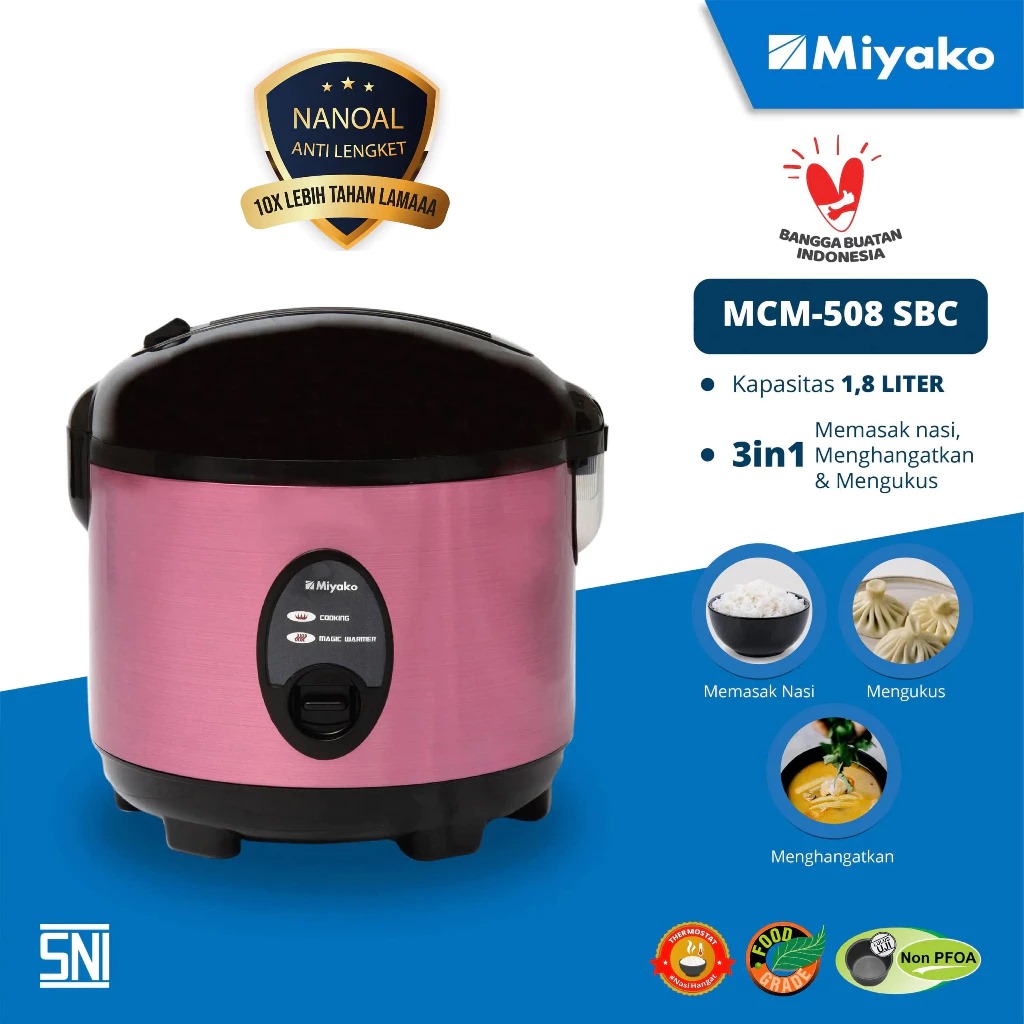 Miyako Rice Cooker MCM-508 SBC Ungu (Magic Warmer Plus) 1.8L - Penanak Nasi Serbaguna Miyako Rice Cooker MCM-508 SBC Ungu (Magic Warmer Plus) 1.8L - Penanak Nasi Serbaguna