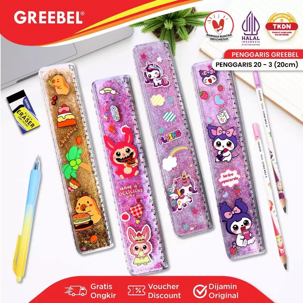 GREEBEL Penggaris Anak Karakter Air Glitter 20cm - Ruler Glitter (20-3) Penggaris Karakter Lucu GREEBEL Penggaris Anak Karakter Air Glitter 20cm - Ruler Glitter (20-3) Penggaris Karakter Lucu