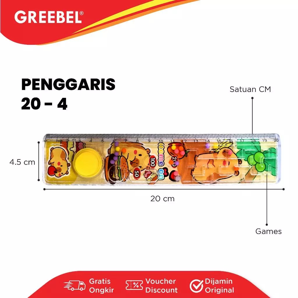 GREEBEL Penggaris Anak Karakter Mini Games 20cm - Ruler Games (20-4) Penggaris Karakter Lucu