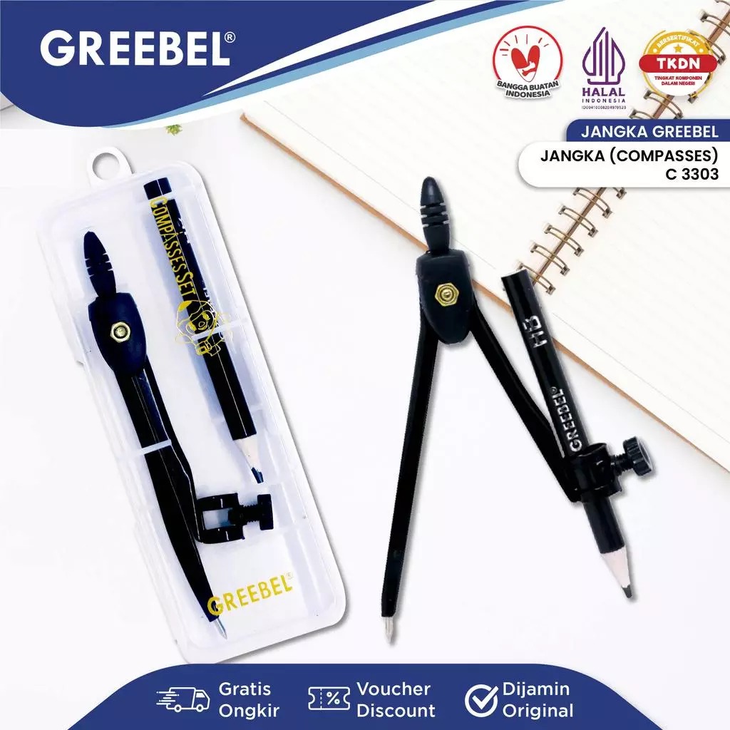 GREEBEL Jangka Set Plus Pensil 2in1 Compass Stainless Stell - C3303 (1 Set Jangka + Pensil)