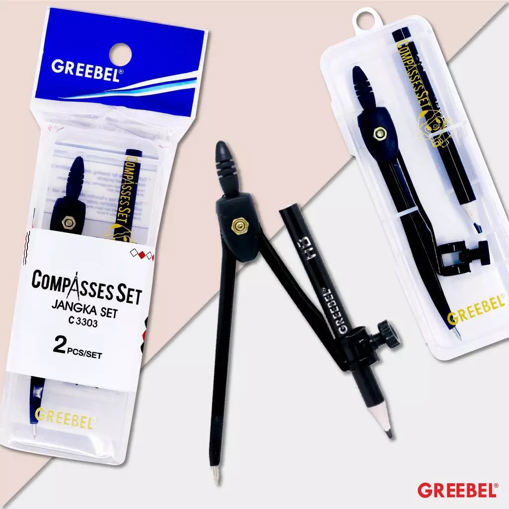 GREEBEL Jangka Set Plus Pensil 2in1 Compass Stainless Stell - C3303 (1 Set Jangka + Pensil)