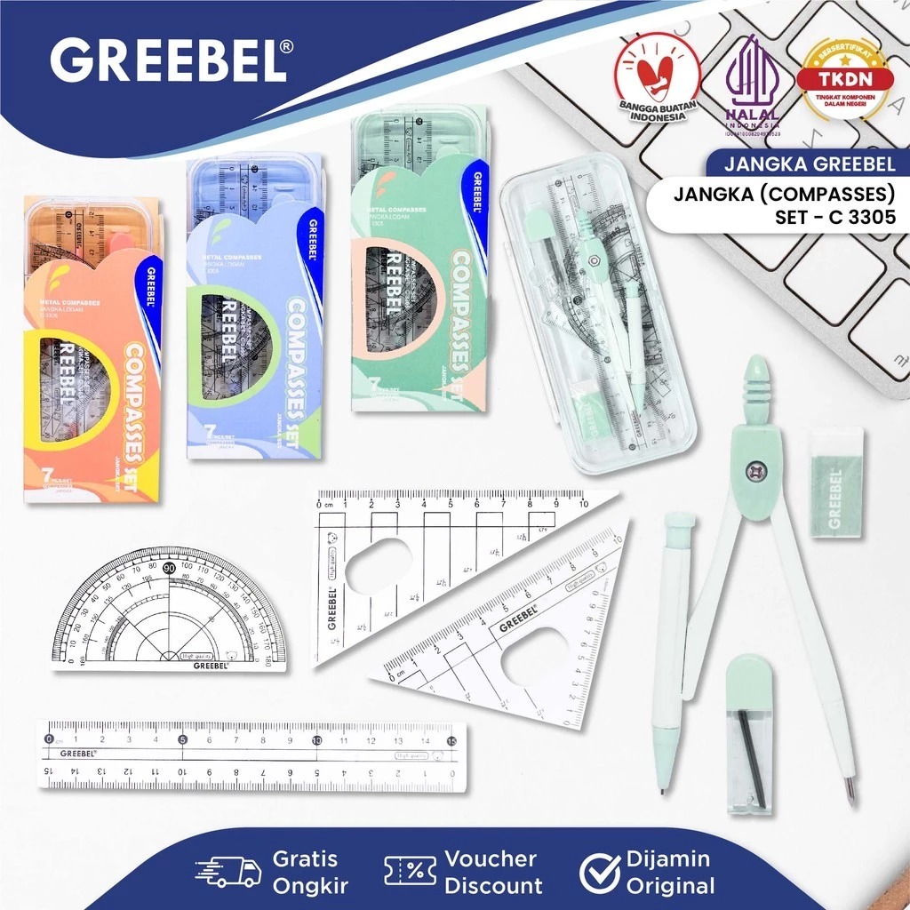 GREEBEL Jangka Set Matematika - C3305 (1 Set Jangka + Alat Ukur Penggaris )