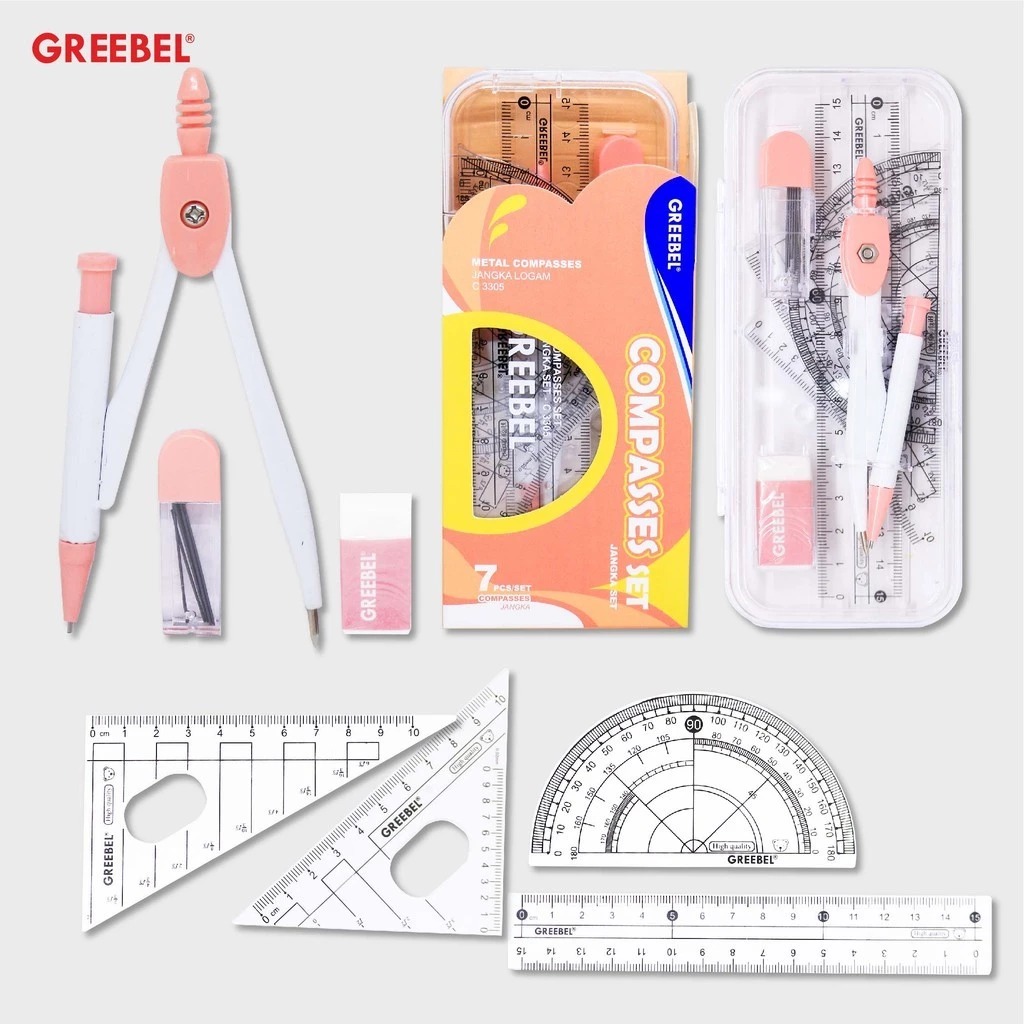 GREEBEL Jangka Set Matematika - C3305 (1 Set Jangka + Alat Ukur Penggaris )