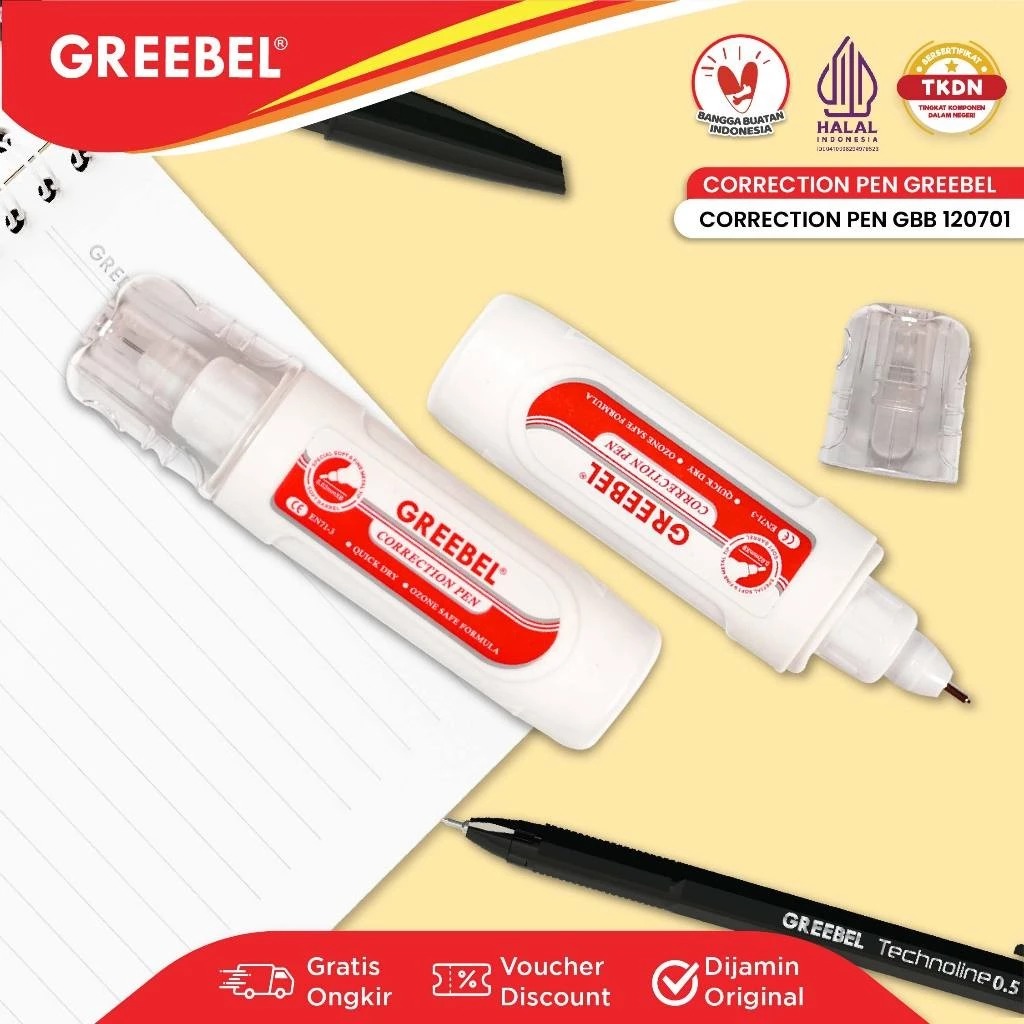 GREEBEL Correction Pen - (GBC-120701) Tip-Ex Cair Koreksi Tulisan & Cepat Kering