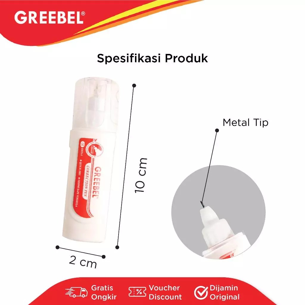 GREEBEL Correction Pen - (GBC-120701) Tip-Ex Cair Koreksi Tulisan & Cepat Kering
