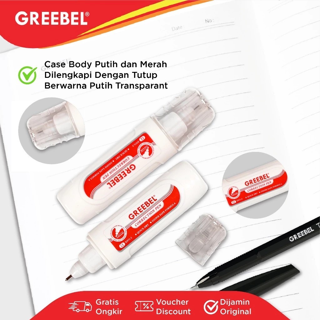 GREEBEL Correction Pen - (GBC-120701) Tip-Ex Cair Koreksi Tulisan & Cepat Kering