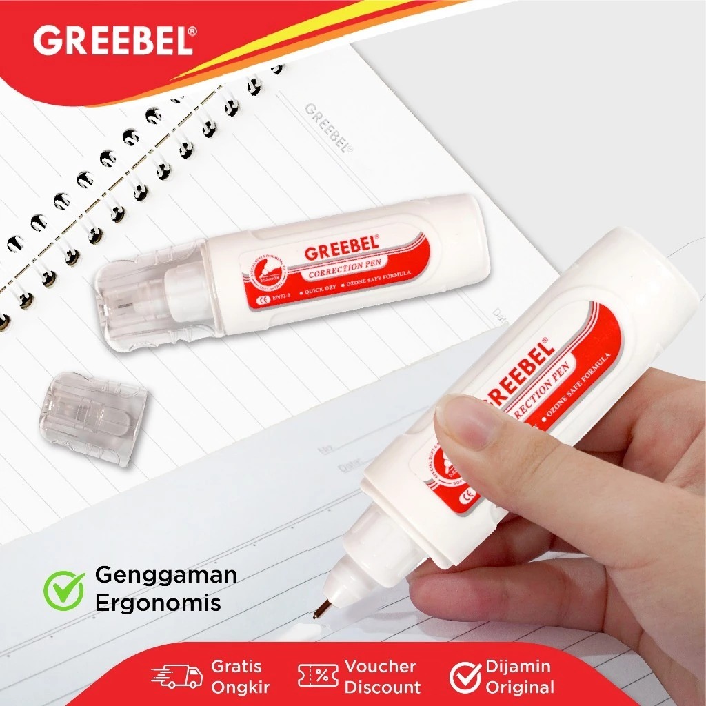 GREEBEL Correction Pen - (GBC-120701) Tip-Ex Cair Koreksi Tulisan & Cepat Kering