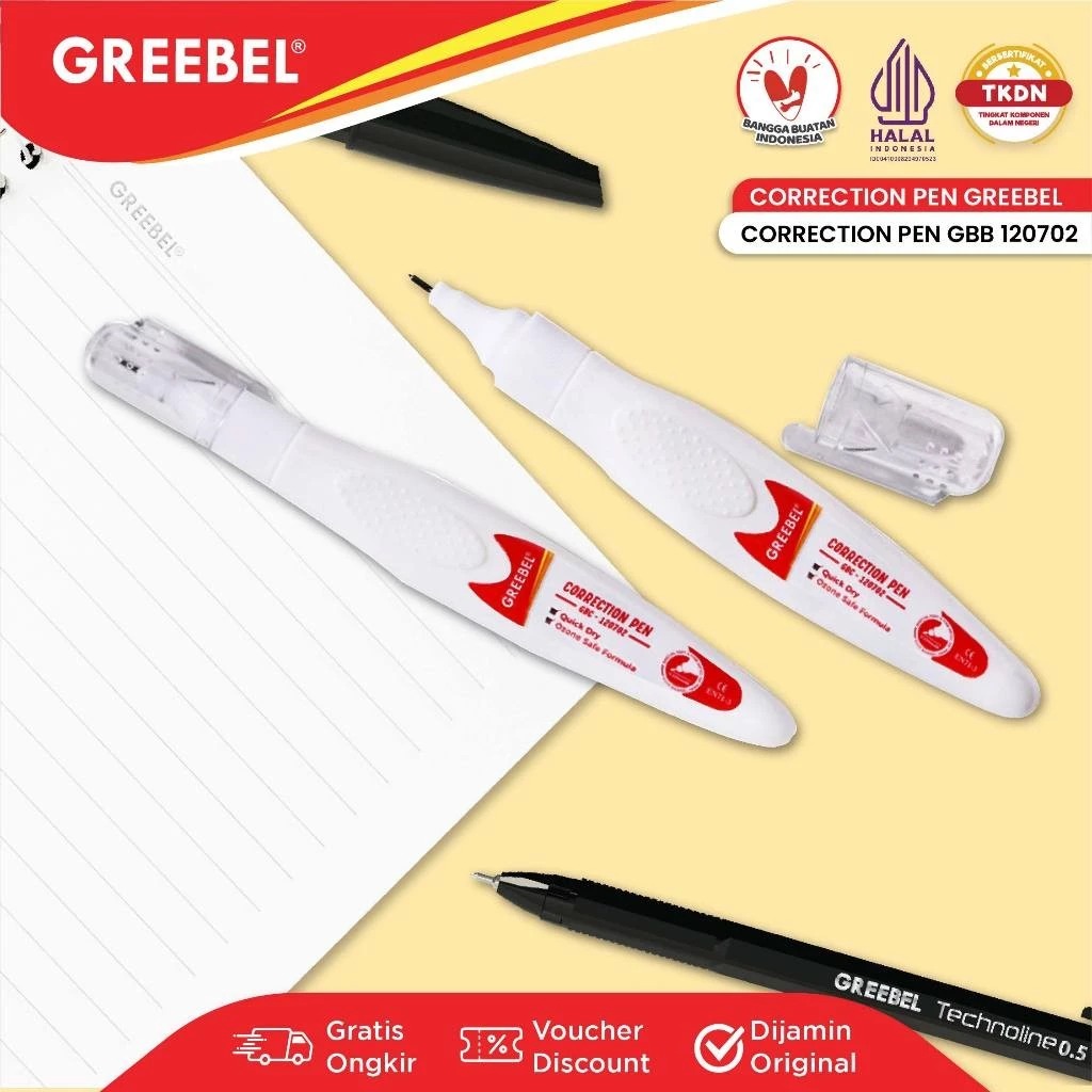 GREEBEL Correction Pen - (GBC-120702) Tip-Ex Cair Koreksi Tulisan & Cepat Kering GREEBEL Correction Pen - (GBC-120702) Tip-Ex Cair Koreksi Tulisan & Cepat Kering