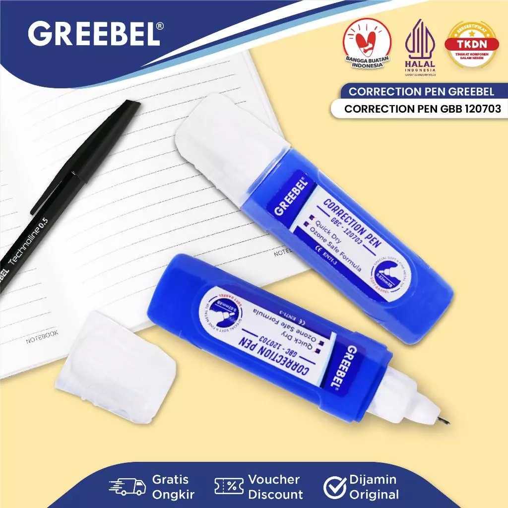 GREEBEL Correction Pen - (GBC-120703) Tip-Ex Cair Koreksi Tulisan & Cepat Kering GREEBEL Correction Pen - (GBC-120703) Tip-Ex Cair Koreksi Tulisan & Cepat Kering