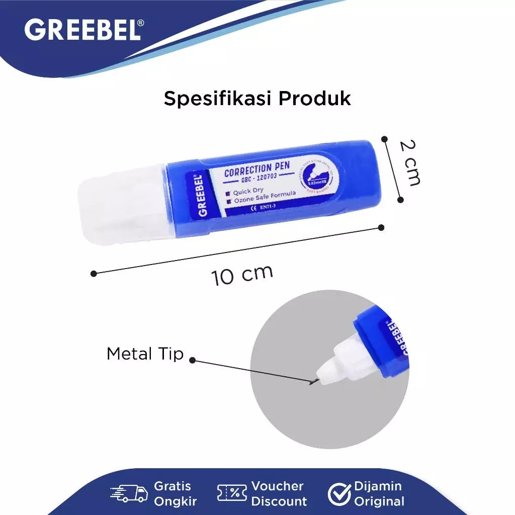 GREEBEL Correction Pen - (GBC-120703) Tip-Ex Cair Koreksi Tulisan & Cepat Kering