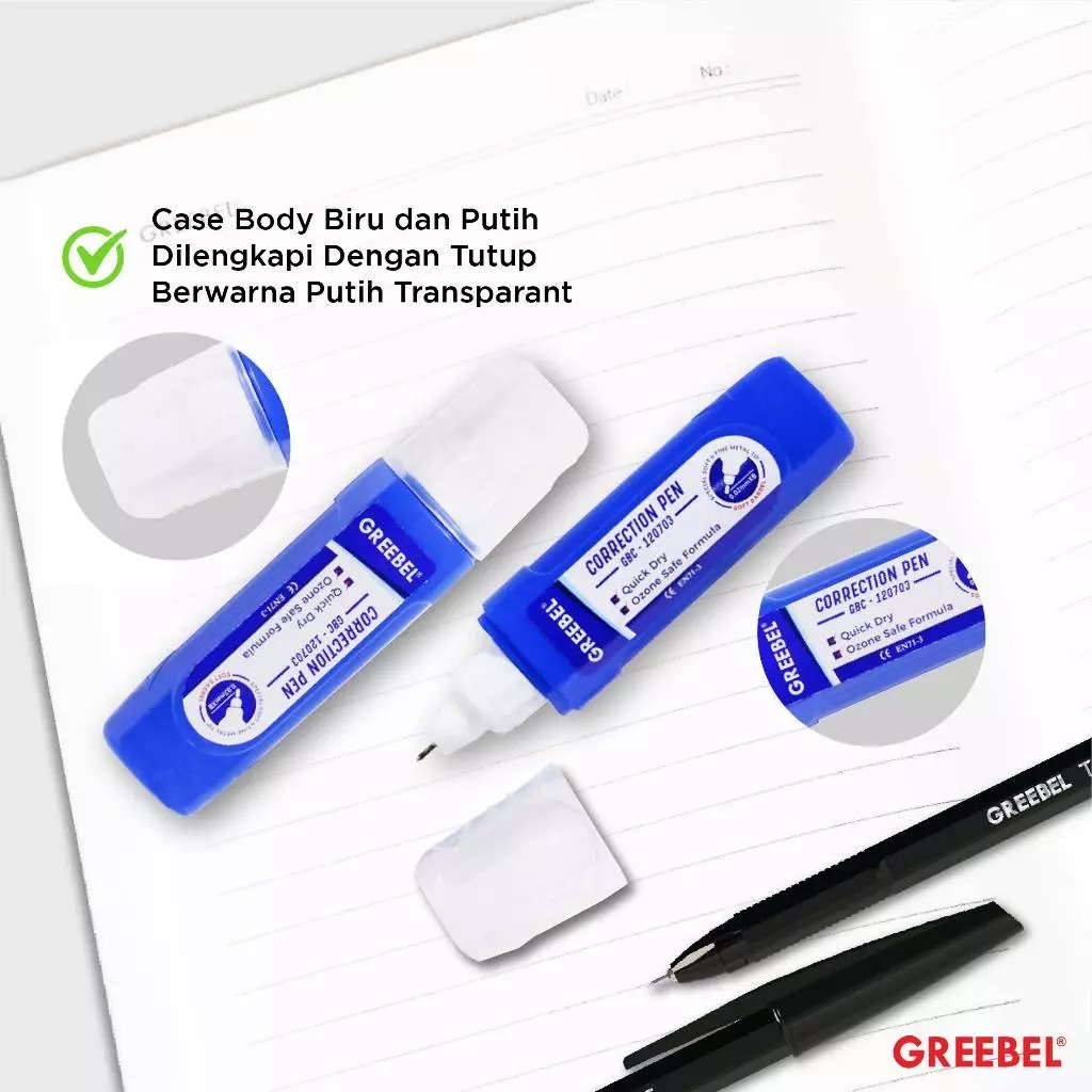 GREEBEL Correction Pen - (GBC-120703) Tip-Ex Cair Koreksi Tulisan & Cepat Kering