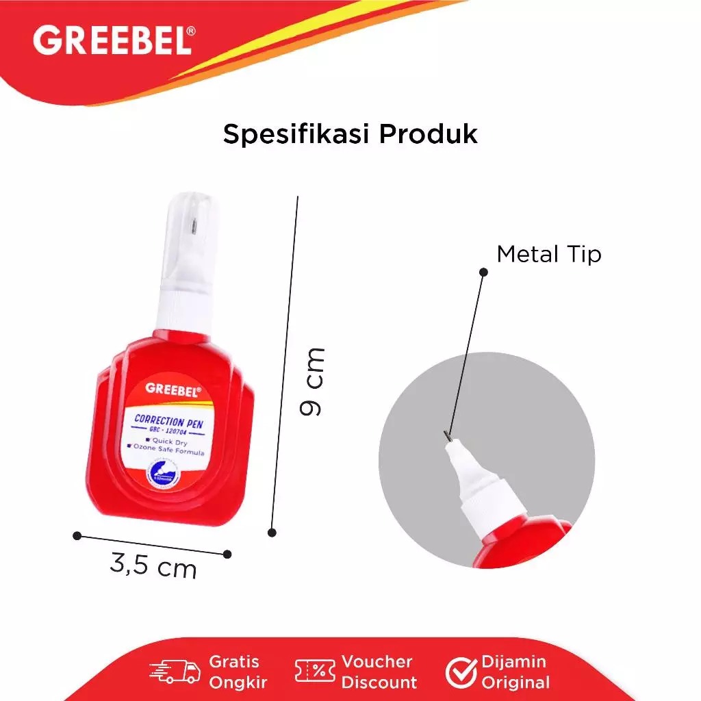 GREEBEL Correction Pen - (GBC-120704) Tip-Ex Cair Koreksi Tulisan & Cepat Kering