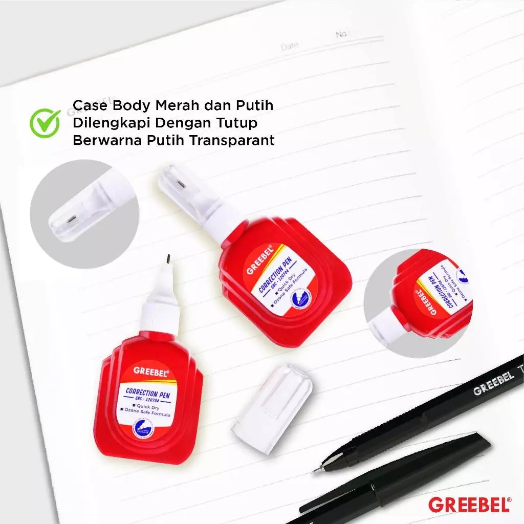 GREEBEL Correction Pen - (GBC-120704) Tip-Ex Cair Koreksi Tulisan & Cepat Kering
