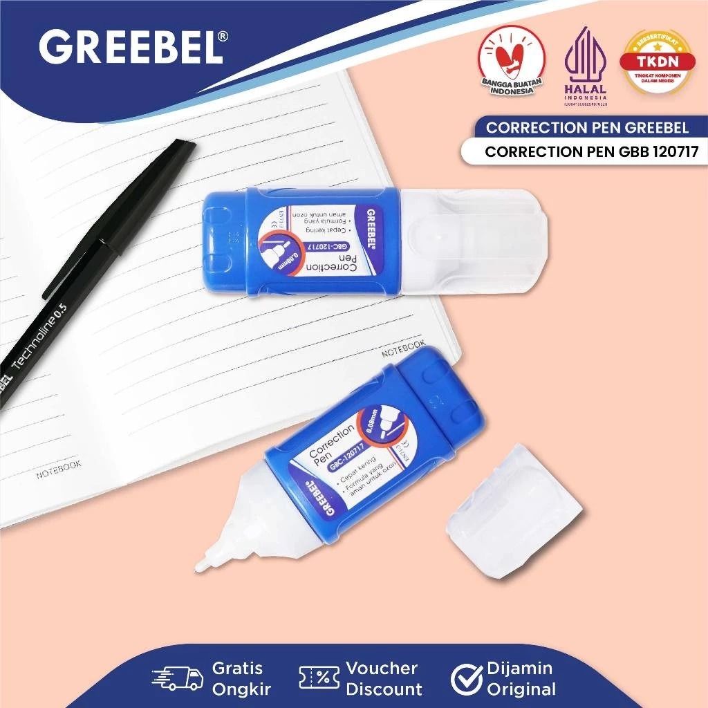 GREEBEL Correction Pen - (GBC-120717) Tip-Ex Cair Koreksi Tulisan & Cepat Kering GREEBEL Correction Pen - (GBC-120717) Tip-Ex Cair Koreksi Tulisan & Cepat Kering