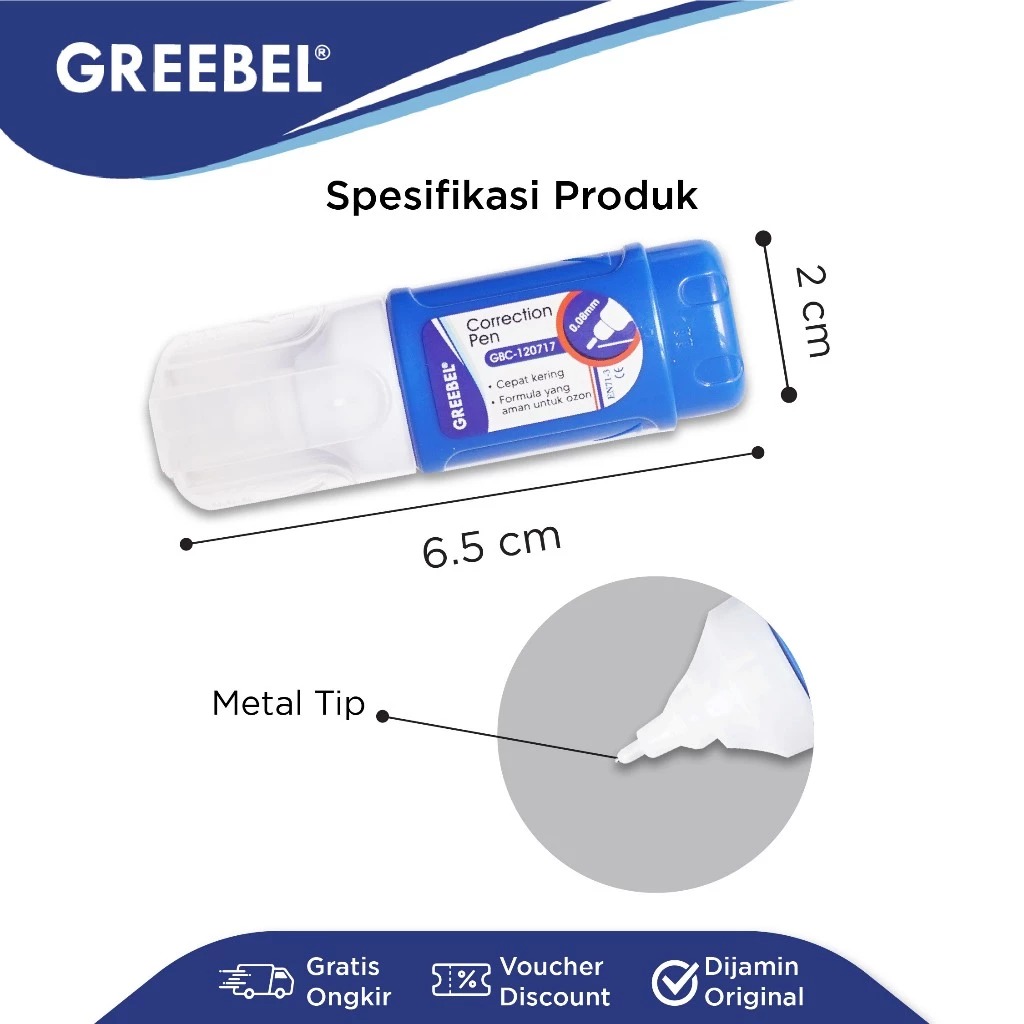 GREEBEL Correction Pen - (GBC-120717) Tip-Ex Cair Koreksi Tulisan & Cepat Kering