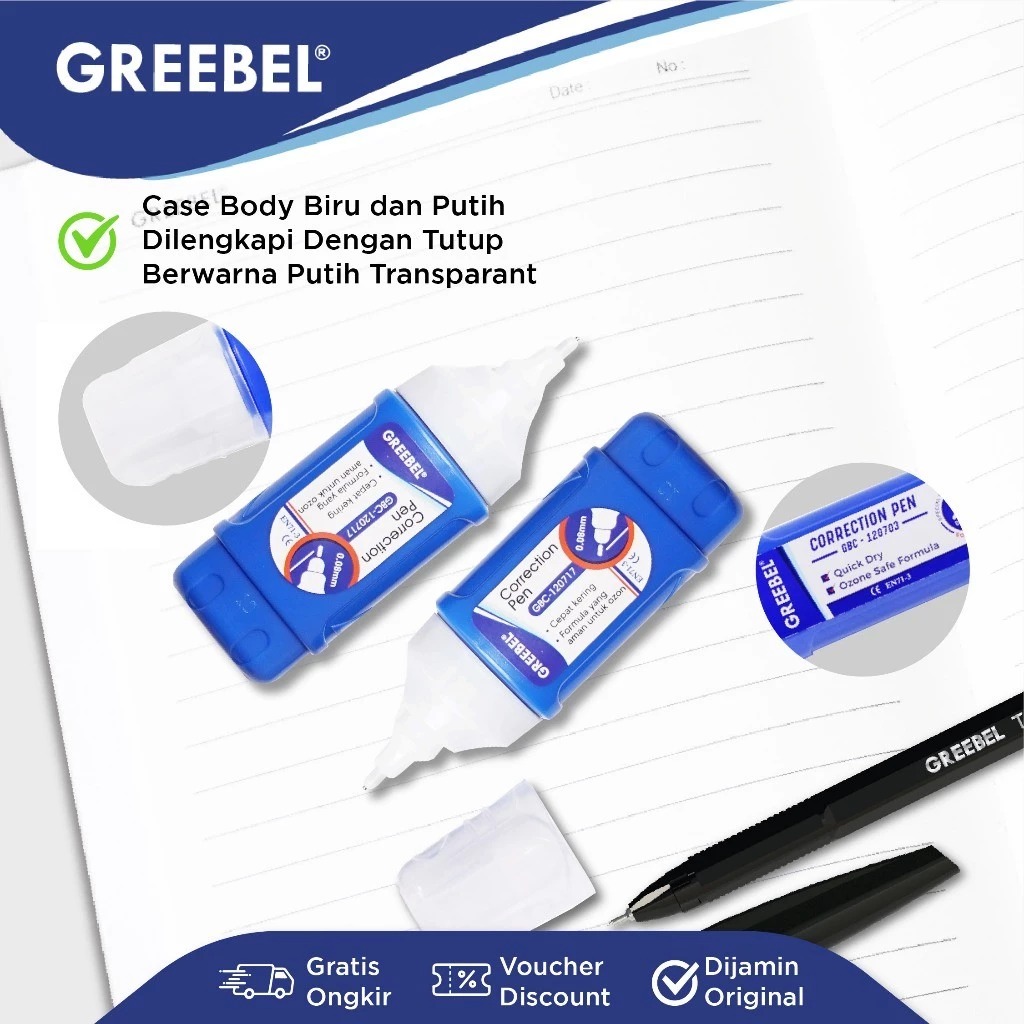 GREEBEL Correction Pen - (GBC-120717) Tip-Ex Cair Koreksi Tulisan & Cepat Kering