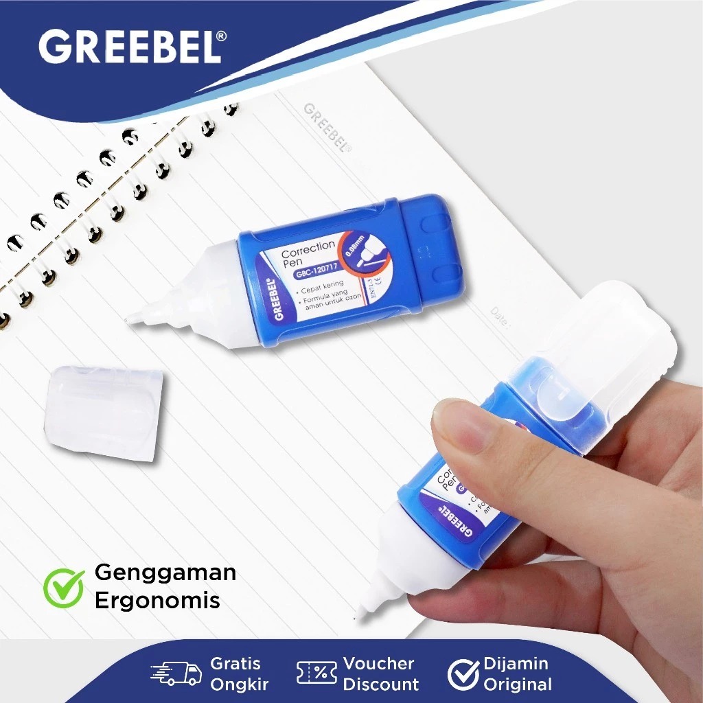 GREEBEL Correction Pen - (GBC-120717) Tip-Ex Cair Koreksi Tulisan & Cepat Kering