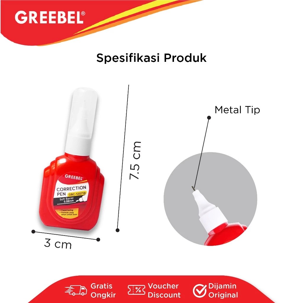 GREEBEL Correction Pen - (GBC-120718) Tip-Ex Cair Koreksi Tulisan & Cepat Kering