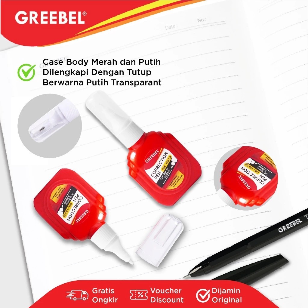 GREEBEL Correction Pen - (GBC-120718) Tip-Ex Cair Koreksi Tulisan & Cepat Kering