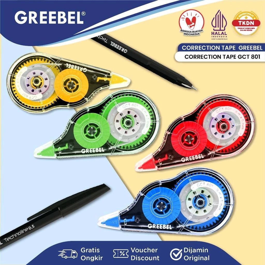 GREEBEL Correction Tape - (GCT-801) Tip-Ex Kertas Praktis & Mudah Digunakan GREEBEL Correction Tape - (GCT-801) Tip-Ex Kertas Praktis & Mudah Digunakan