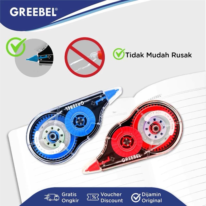 GREEBEL Correction Tape - (GCT-801) Tip-Ex Kertas Praktis & Mudah Digunakan