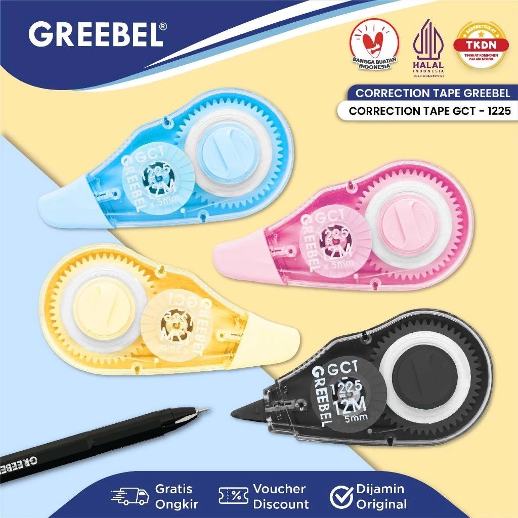 GREEBEL Correction Tape - (GCT-1225) Tip-Ex Kertas Praktis & Mudah Digunakan GREEBEL Correction Tape - (GCT-1225) Tip-Ex Kertas Praktis & Mudah Digunakan
