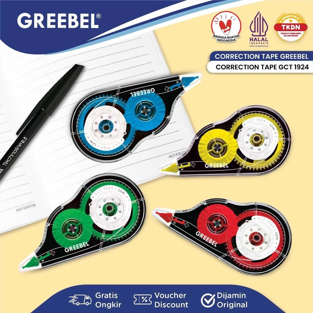 GREEBEL Correction Tape - (GCT-1924) Tip-Ex Kertas Praktis & Mudah Digunakan GREEBEL Correction Tape - (GCT-1924) Tip-Ex Kertas Praktis & Mudah Digunakan
