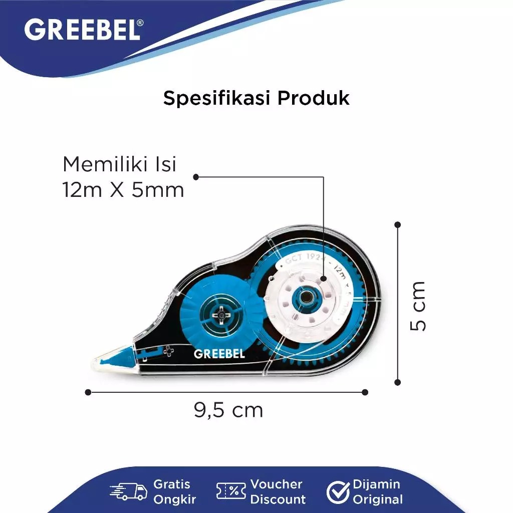 GREEBEL Correction Tape - (GCT-1924) Tip-Ex Kertas Praktis & Mudah Digunakan