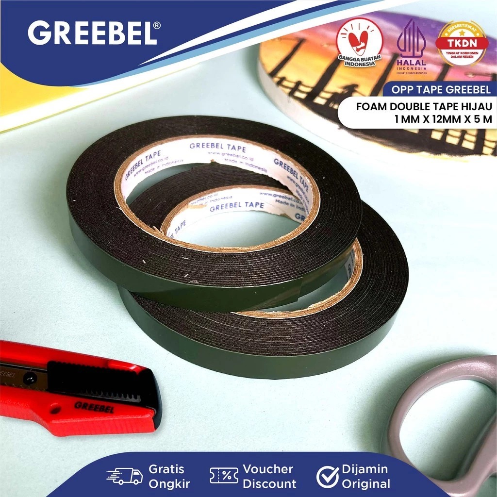 GREEBEL Foam Double Tape HIJAU (1mm x 12mm x 5m)