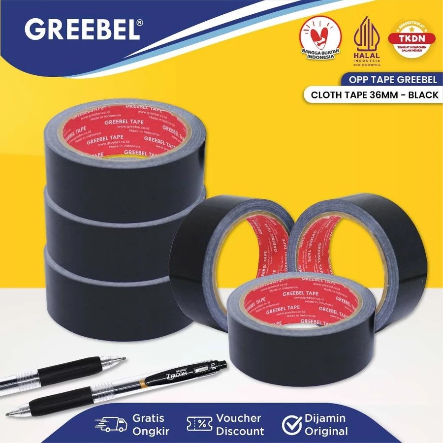 GREEBEL Cloth Tape Black - 36mm (Lakban Kain Serbaguna & Tahan Lama)