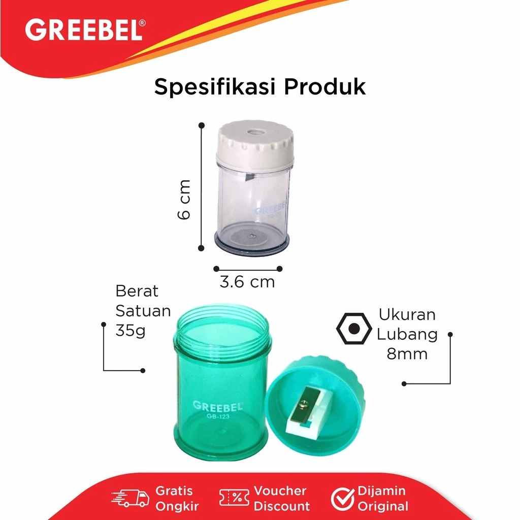 GREEBEL Pencil Sharpener - 123 Colour Box (Rautan Praktis Tajamkan Pensil)