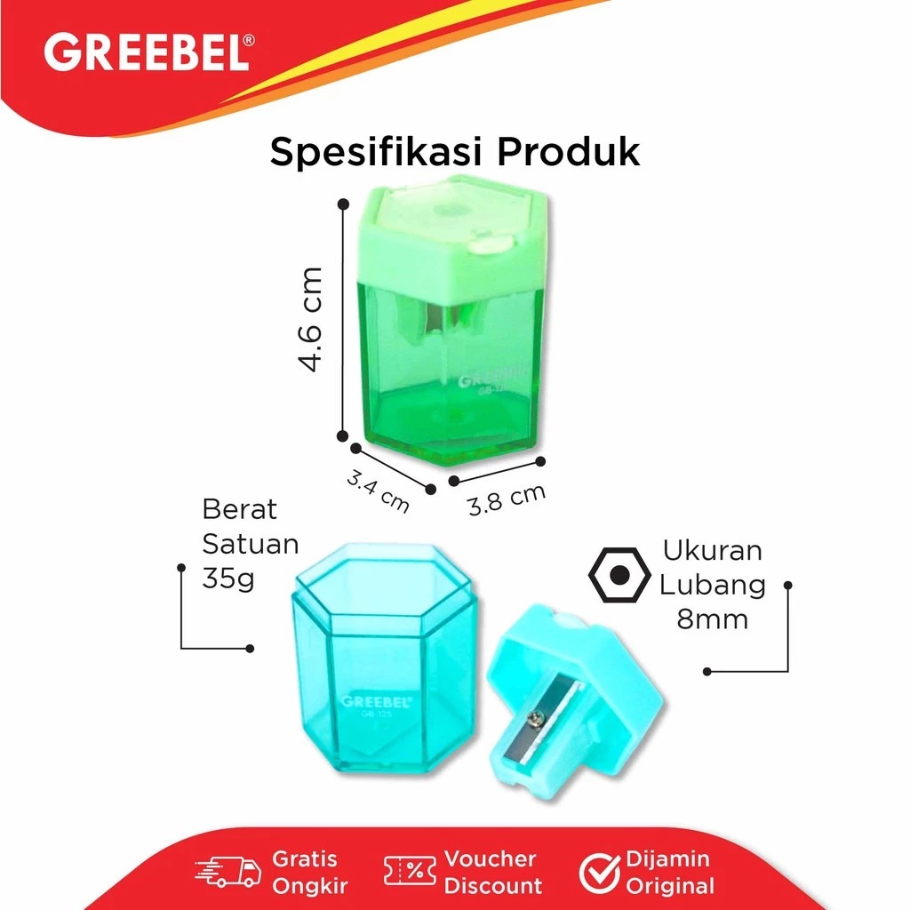 GREEBEL Pencil Sharpener - 125 Colour Box (Rautan Praktis Tajamkan Pensil)