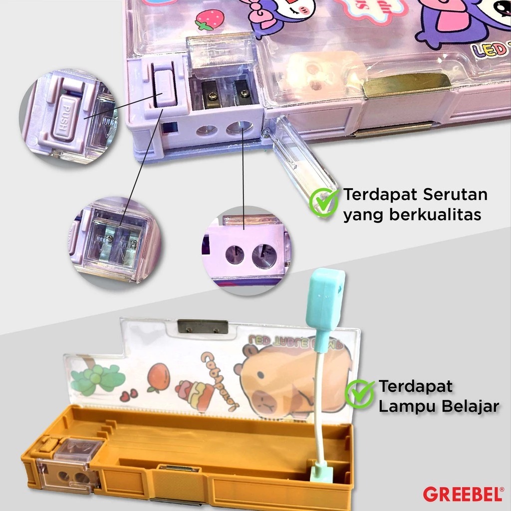 GREEBEL Magnet Pencil Case - (PC-81004) Tempat Pensil, Rautan Pensil, Lampu Belajar Mini