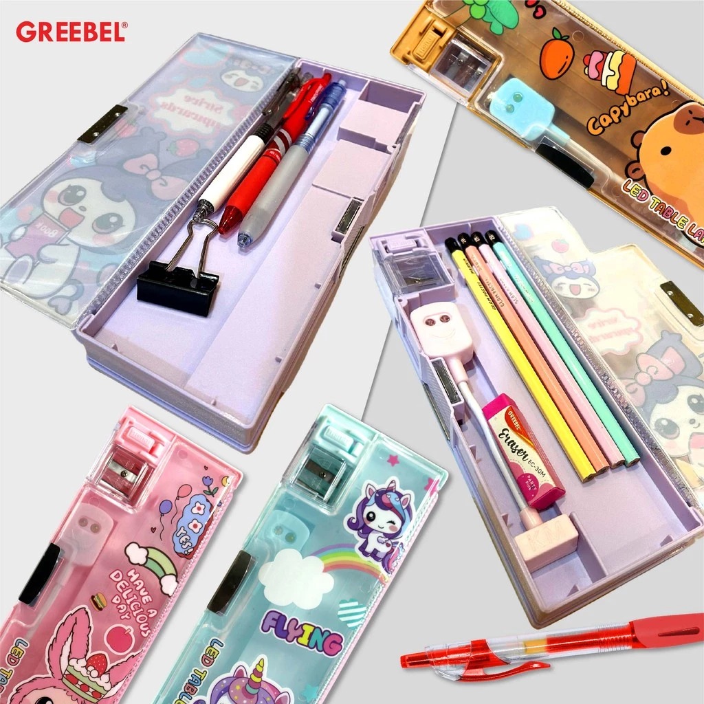 GREEBEL Magnet Pencil Case - (PC-81004) Tempat Pensil, Rautan Pensil, Lampu Belajar Mini