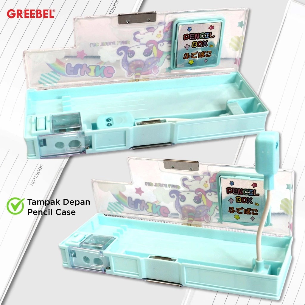 GREEBEL Magnet Pencil Case - (PC-81005) Tempat Pensil, Rautan Pensil, Kalkulator, Lampu Belajar Mini