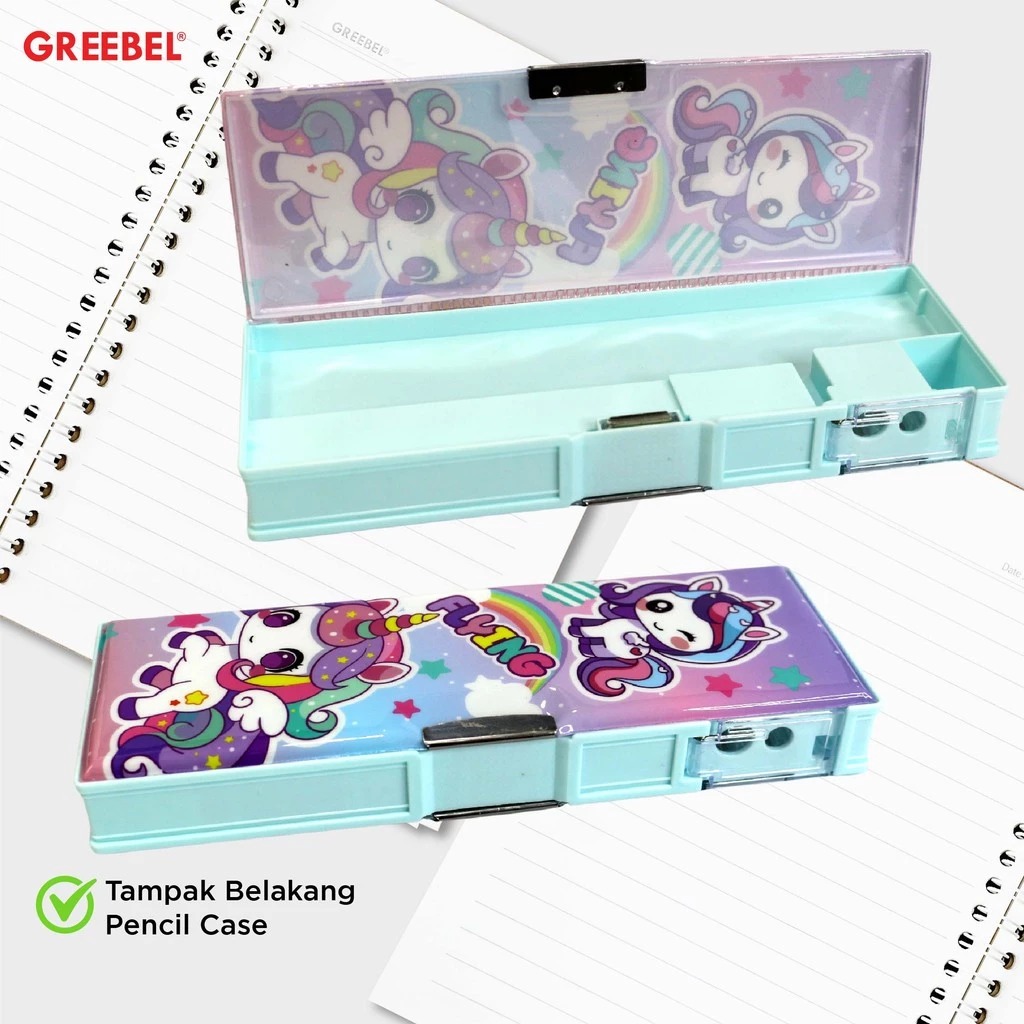 GREEBEL Magnet Pencil Case - (PC-81005) Tempat Pensil, Rautan Pensil, Kalkulator, Lampu Belajar Mini