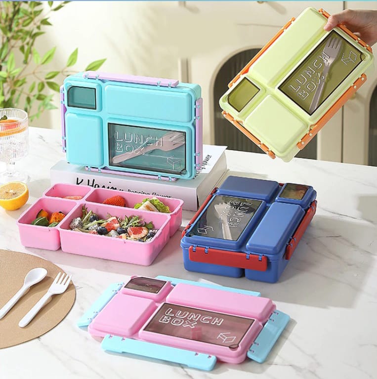 Lunch Box Bento 4 Sekat 1200ml + Free Sendok Garpu - TOSCA (5555)
