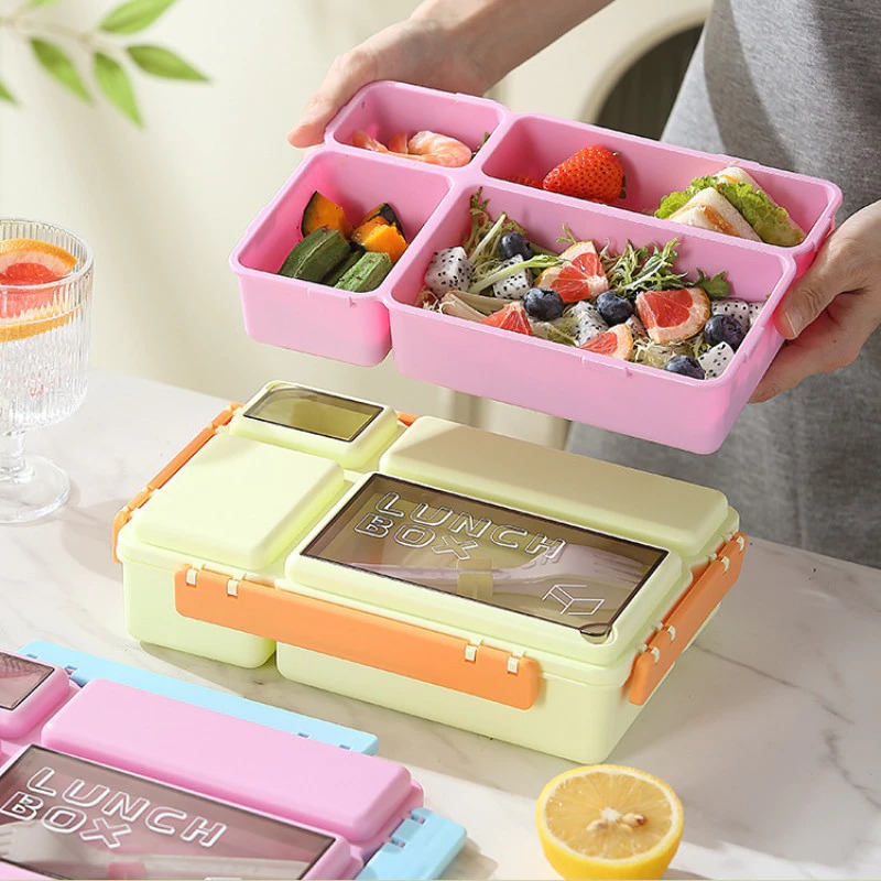 Lunch Box Bento 4 Sekat 1200ml + Free Sendok Garpu - NAVY (5555)