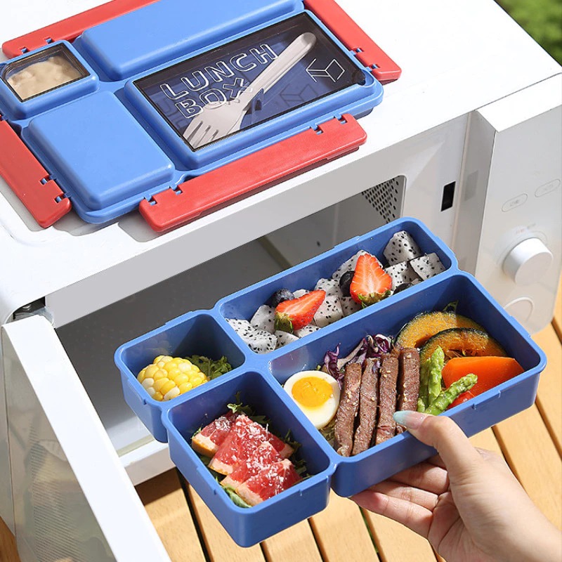 Lunch Box Bento 4 Sekat 1200ml + Free Sendok Garpu - NAVY (5555)