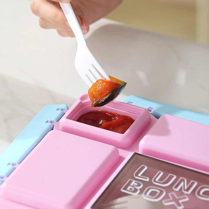 Lunch Box Bento 4 Sekat 1200ml + Free Sendok Garpu - NAVY (5555)