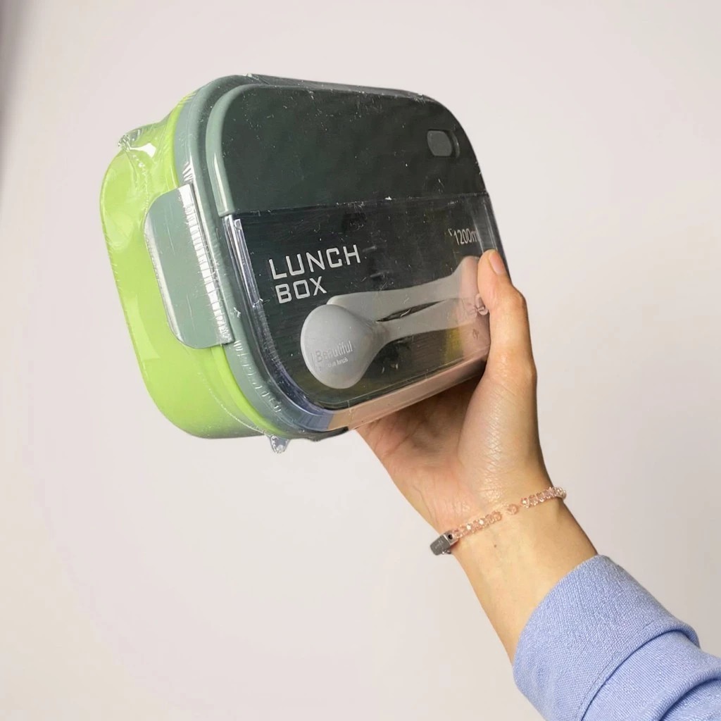 Lunch Box 2 Sekat 1200ml + Free Sendok Garpu - HIJAU (JB002)