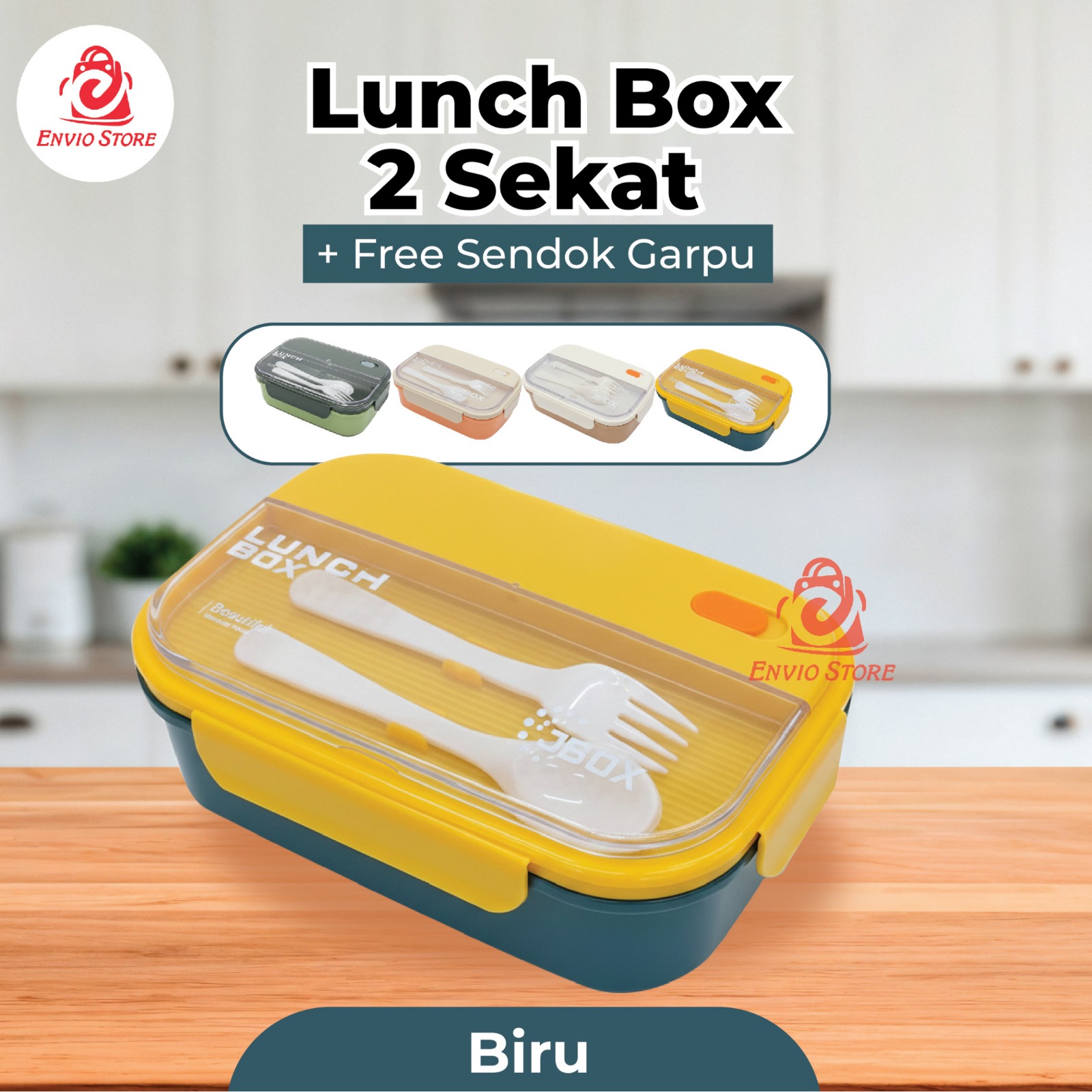 Lunch Box 2 Sekat 1200ml + Free Sendok Garpu - BIRU (JB002) Lunch Box 2 Sekat 1200ml + Free Sendok Garpu - BIRU (JB002)