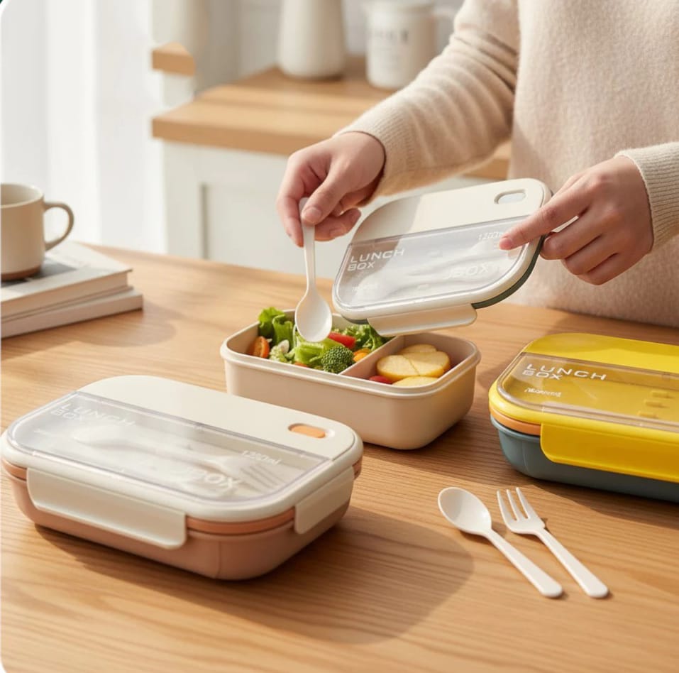 Lunch Box 2 Sekat 1200ml + Free Sendok Garpu - BIRU (JB002)