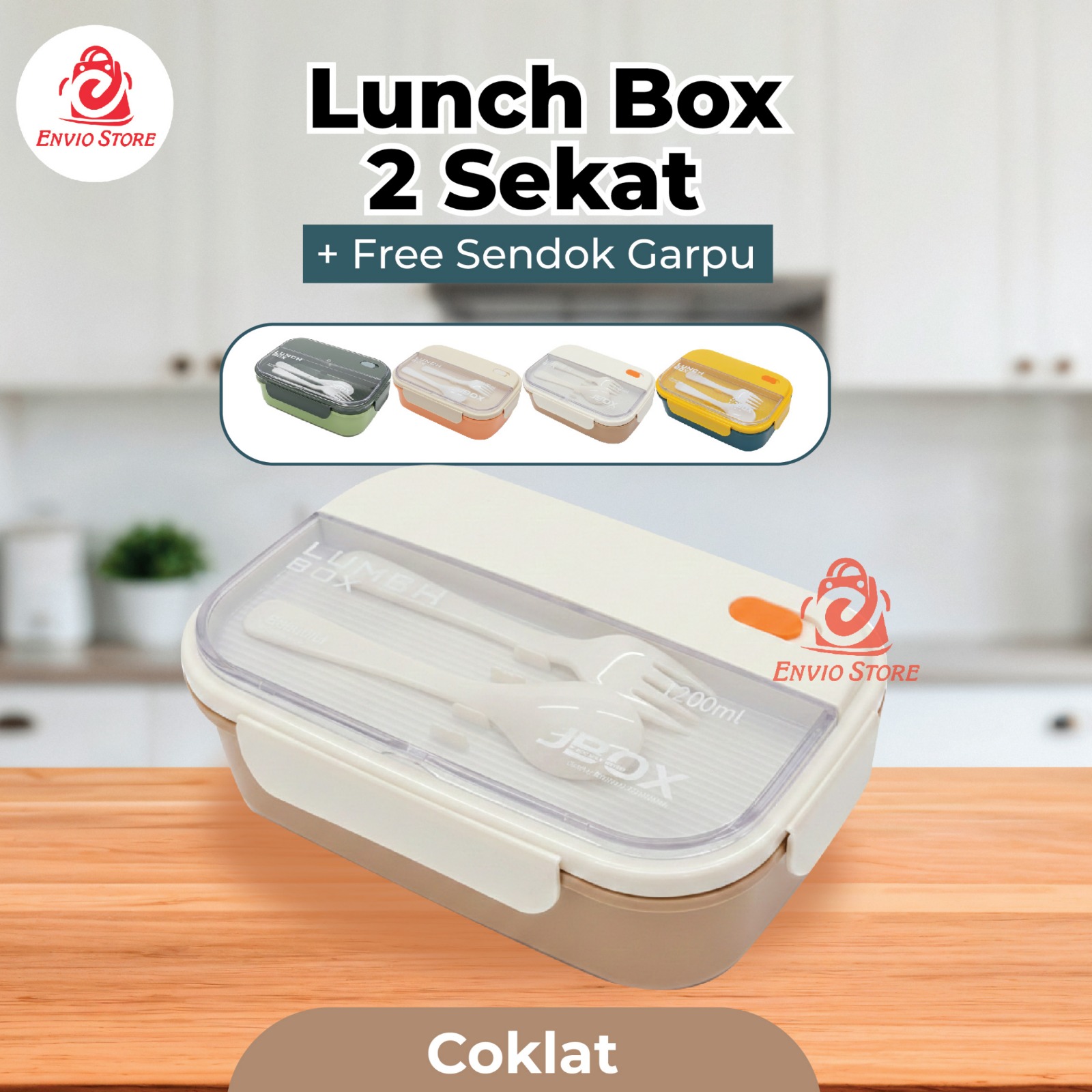Lunch Box 2 Sekat 1200ml + Free Sendok Garpu - COKLAT (JB002) Lunch Box 2 Sekat 1200ml + Free Sendok Garpu - COKLAT (JB002)