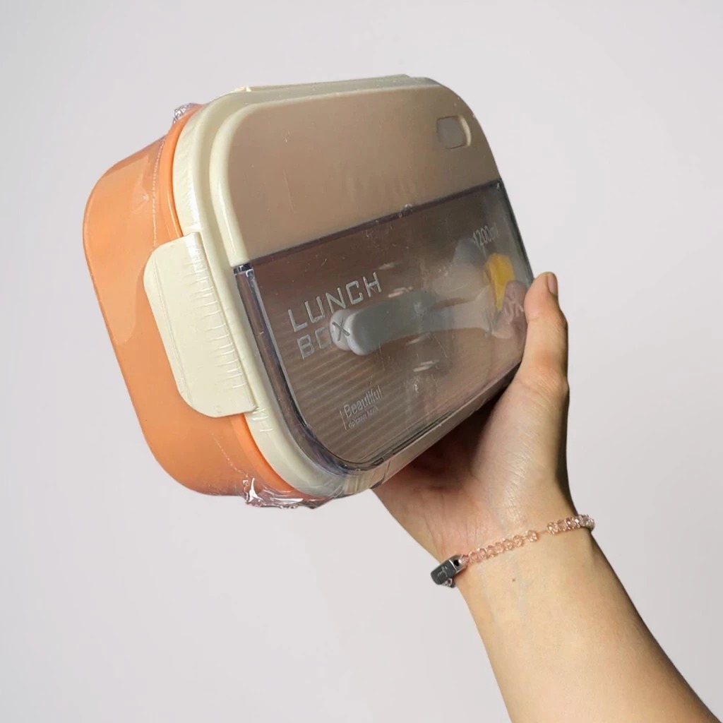 Lunch Box 2 Sekat 1200ml + Free Sendok Garpu - ORANGE (JB002)