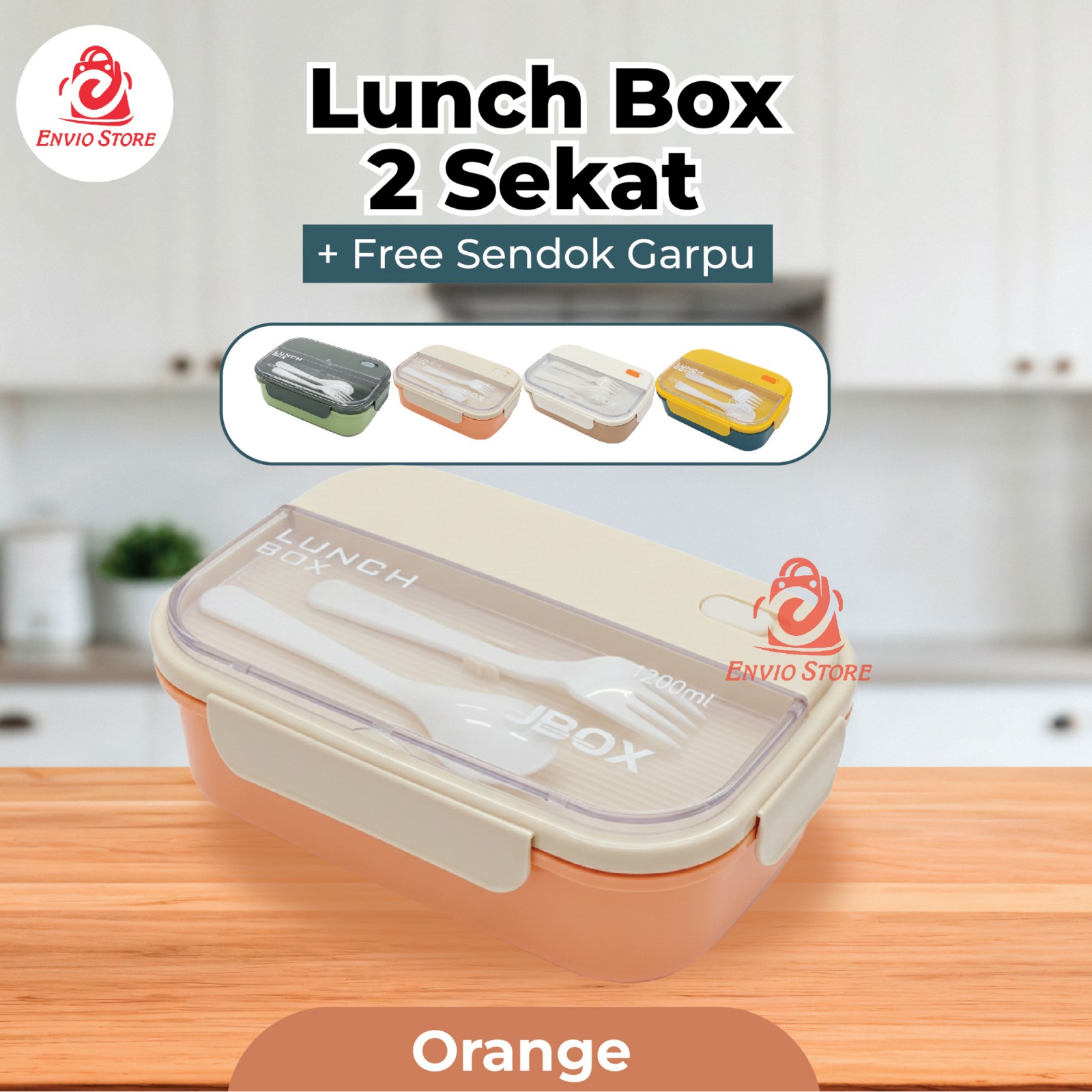 Lunch Box 2 Sekat 1200ml + Free Sendok Garpu - ORANGE (JB002) Lunch Box 2 Sekat 1200ml + Free Sendok Garpu - ORANGE (JB002)