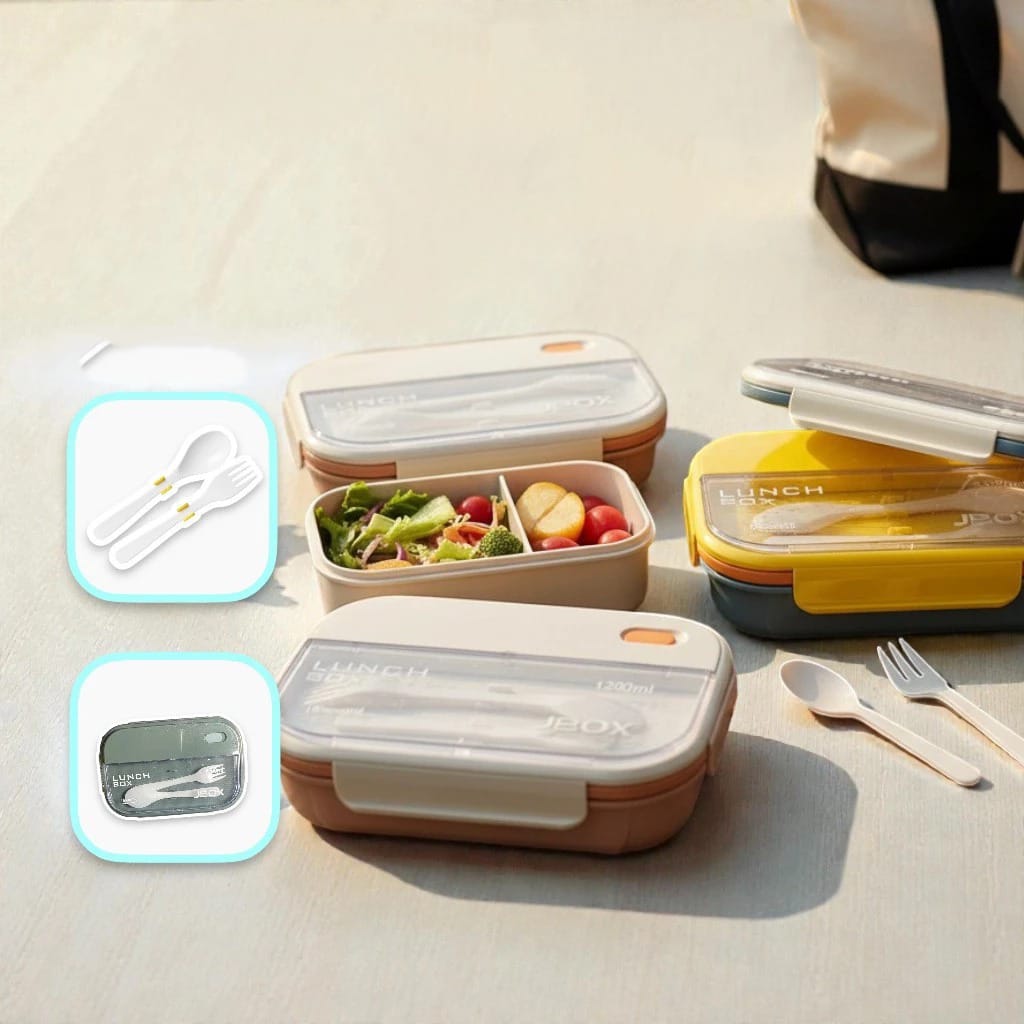 Lunch Box 2 Sekat 1200ml + Free Sendok Garpu - ORANGE (JB002)