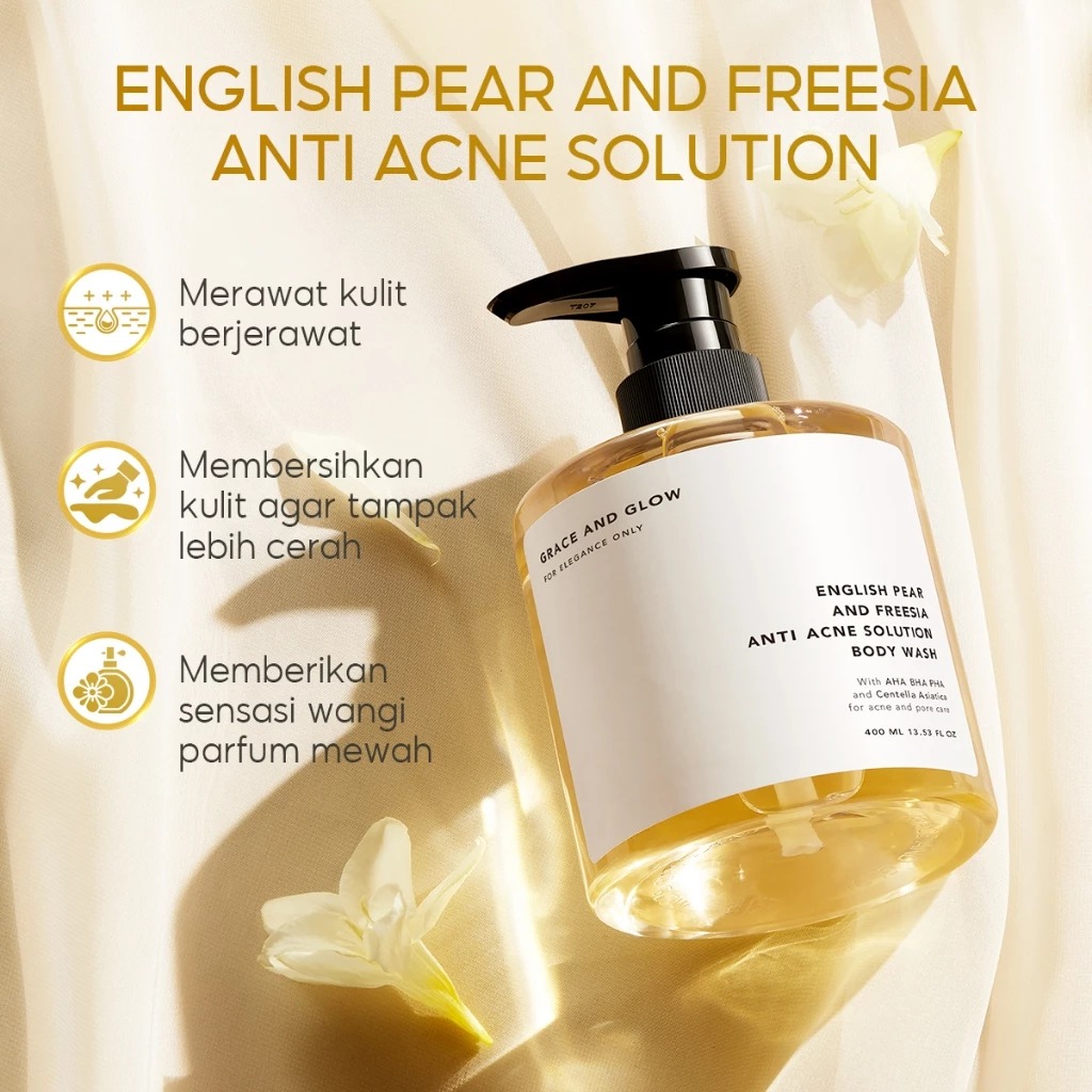 Grace and Glow English Pear and Freesia Anti Acne Solution Body Wash 400ml (Big Pump)