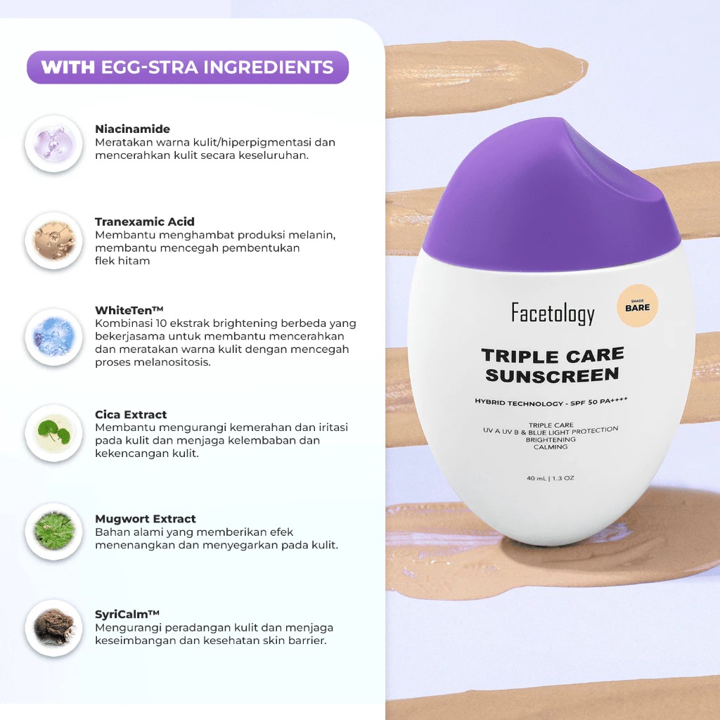 Facetology Triple Care Tinted Sunscreen SPF50 PA++++ 40ml - BARE